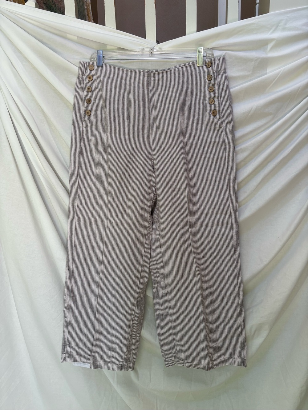 J. Jill Linen Pinstriped wide Leg Crop Pants M / L
